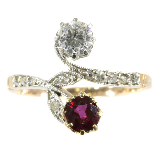 Belle Epoque antique diamond and ruby ring romantic motive toi et moi